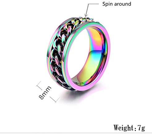 Rainbow Spinner Cuban Link Rings - Gold Nation Store