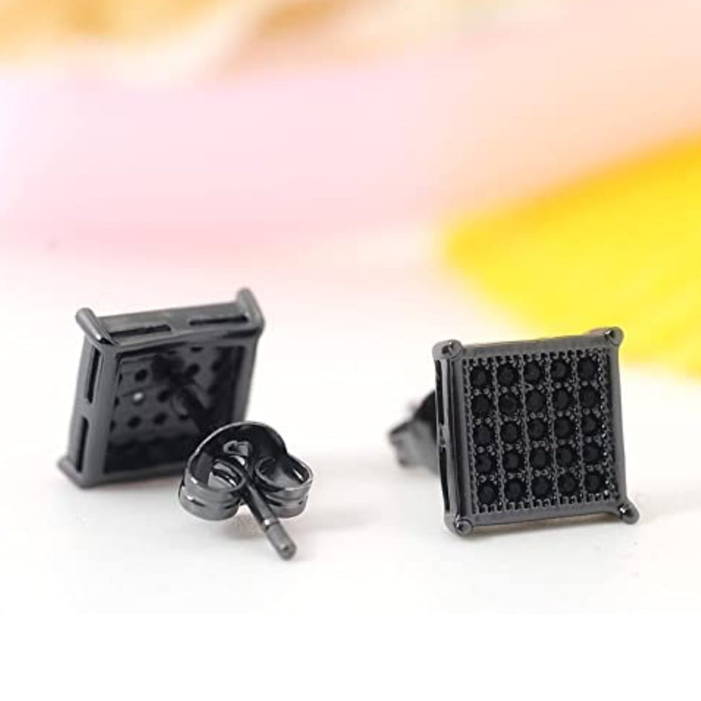Tarsus Hypoallergenic Black Square Men Earrings - Gold Nation Store
